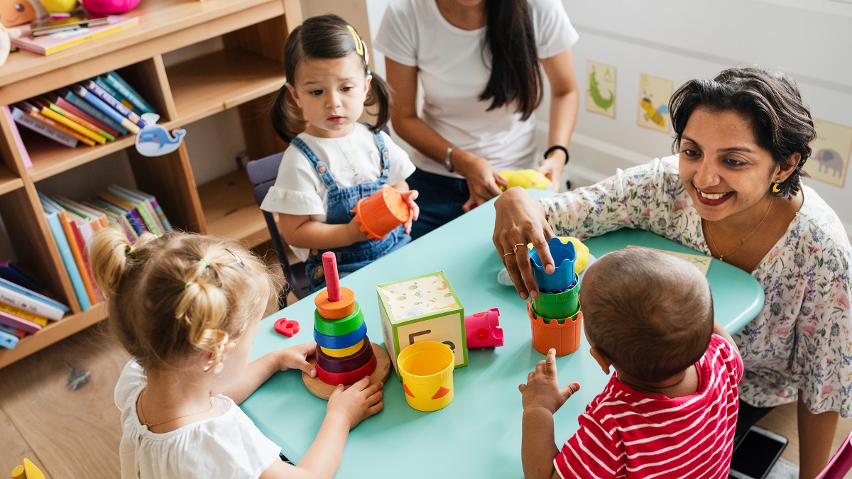 Teacher with students